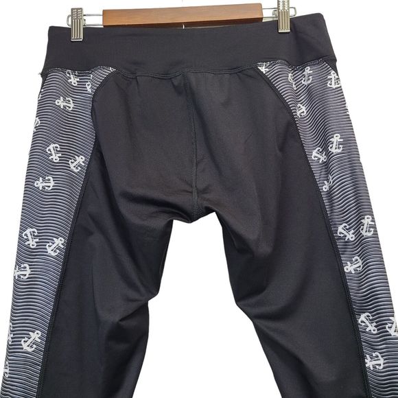 Lularoe Jordan Womens Sz XL Ankle Leggings Athletic Black Nautical Anchor Pants - Picture 6 of 9